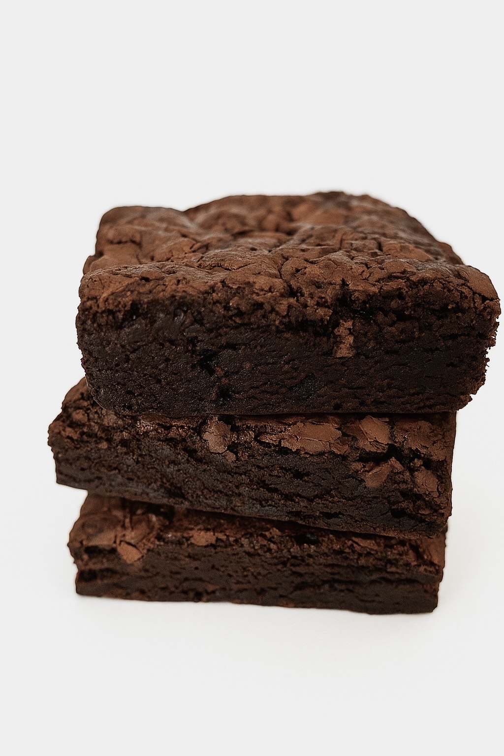 Side view of a gooey classic chocolate brownie with a fudgy, moist center and slightly crisp edges, freshly baked, topped with chocolate chunks, perfect for chocolate lovers and gourmet dessert fans.